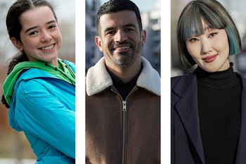 3 diversi soggetti insieme: ragazzina capelli neri, uomo barba e capelli scuri e donna tratti asiatici